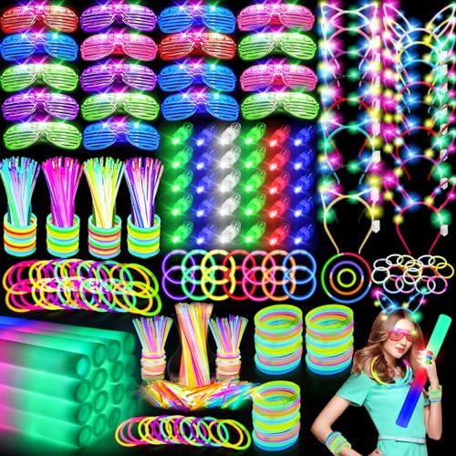 OLUPP 282 PCS Glow in the Dark Party Supplies 18 Foam Sticks 18 LED Glasses 200 Glow Sticks 30 Finger Lights 8 Bunny Ear Headband and 8 LED Cat Ear Headband for WeddingBirthdayConcertNew Year - Image 1