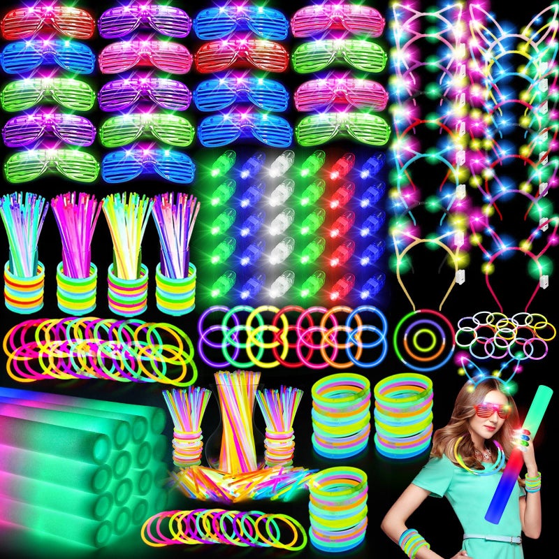 OLUPP 282 PCS Glow in the Dark Party Supplies 18 Foam Sticks 18 LED Glasses 200 Glow Sticks 30 Finger Lights 8 Bunny Ear Headband and 8 LED Cat Ear Headband for WeddingBirthdayConcertNew Year - Image 2