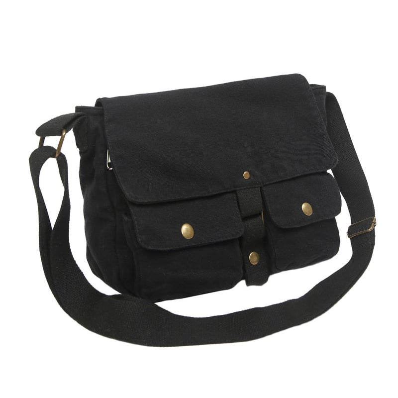 AFGWK School Vintage Canvas Messenger Bag for Men Crossbody Shoulder Bag Satchel Handbags(Black) - Image 1