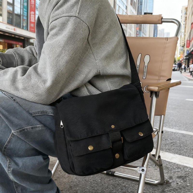 AFGWK School Vintage Canvas Messenger Bag for Men Crossbody Shoulder Bag Satchel Handbags(Black) - Image 2