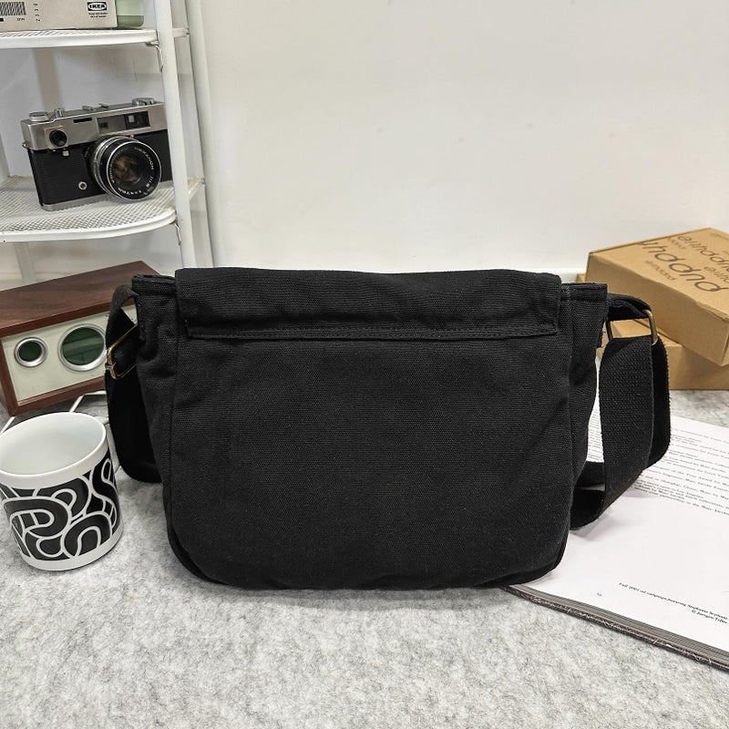 AFGWK School Vintage Canvas Messenger Bag for Men Crossbody Shoulder Bag Satchel Handbags(Black) - Image 5