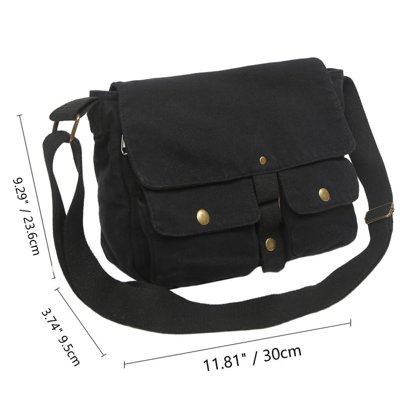 AFGWK School Vintage Canvas Messenger Bag for Men Crossbody Shoulder Bag Satchel Handbags(Black) - Image 4