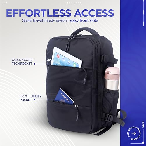 Acer Estilo Premium 15.6 Inch Black Color Backpack I Water Resistent Polyester I Expandable, 2 Zipper Front Pocket, 2 More Compartment for Laptop and Other Accessories I USB Charging I Strolley Strap - Image 3