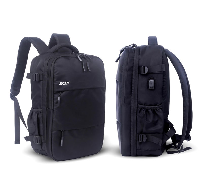 Acer Estilo Premium 15.6 Inch Black Color Backpack I Water Resistent Polyester I Expandable, 2 Zipper Front Pocket, 2 More Compartment for Laptop and Other Accessories I USB Charging I Strolley Strap - Image 1