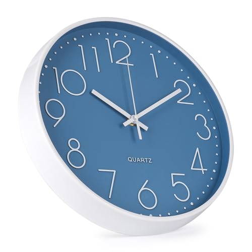 bakbrand Wall Clock 12 Inch Non-Ticking Silent Modern Simple Style Round Decor Clock Cerulean Stereoscopic Dial Quartz Wall Clocks for Home/Office/School/Living Room/Bedroom/Kitchen - Image 2