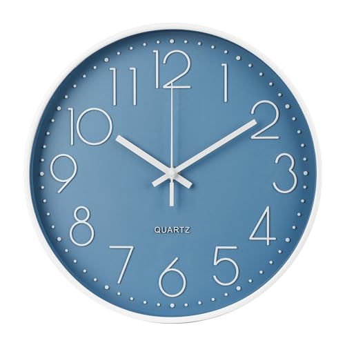 bakbrand Wall Clock 12 Inch Non-Ticking Silent Modern Simple Style Round Decor Clock Cerulean Stereoscopic Dial Quartz Wall Clocks for Home/Office/School/Living Room/Bedroom/Kitchen - Image 1