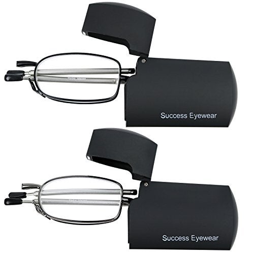 Success Eyewear Reading Glasses 2 Pair Black and Gunmetal Readers Compact Folding Glasses for Reading for Men and Women Case Included Bundle: Set of Black and Gunmetal With 2 Cases 3 - Image 2