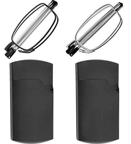 Success Eyewear Reading Glasses 2 Pair Black and Gunmetal Readers Compact Folding Glasses for Reading for Men and Women Case Included Bundle: Set of Black and Gunmetal With 2 Cases 3 - Image 1