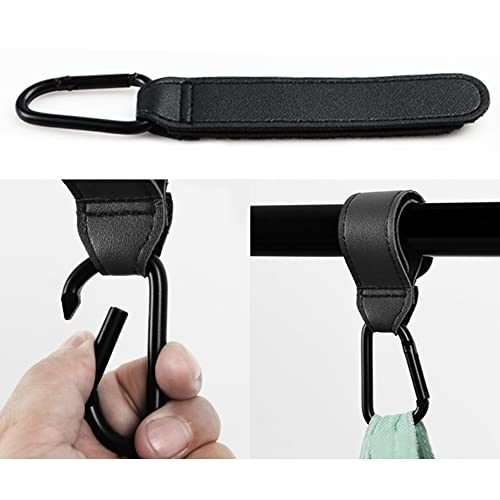 Noneea 2PCS Stroller Hook Accessories, Multipurpose Stroller Bag Hook, Award Winning Leather Stroller Clip (Black) - Image 4