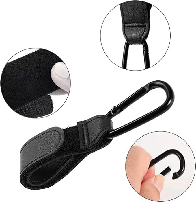 Noneea 2PCS Stroller Hook Accessories, Multipurpose Stroller Bag Hook, Award Winning Leather Stroller Clip (Black) - Image 5