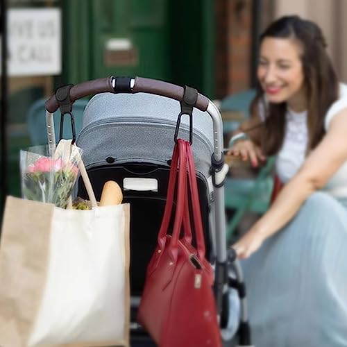Noneea 2PCS Stroller Hook Accessories, Multipurpose Stroller Bag Hook, Award Winning Leather Stroller Clip (Black) - Image 3