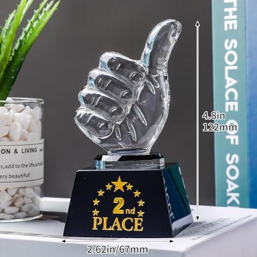 LONGWIN 1st 2nd 3rd Place Trophy Set Glass with Thumbs Up for Winner, 2nd Place Trophy Award for Sports Tournaments Talent Show Competitions - Image 3