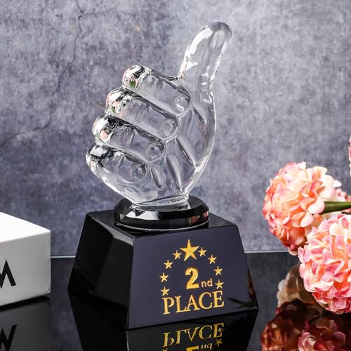 LONGWIN 1st 2nd 3rd Place Trophy Set Glass with Thumbs Up for Winner, 2nd Place Trophy Award for Sports Tournaments Talent Show Competitions - Image 2