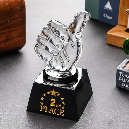 LONGWIN 1st 2nd 3rd Place Trophy Set Glass with Thumbs Up for Winner, 2nd Place Trophy Award for Sports Tournaments Talent Show Competitions - Image 4