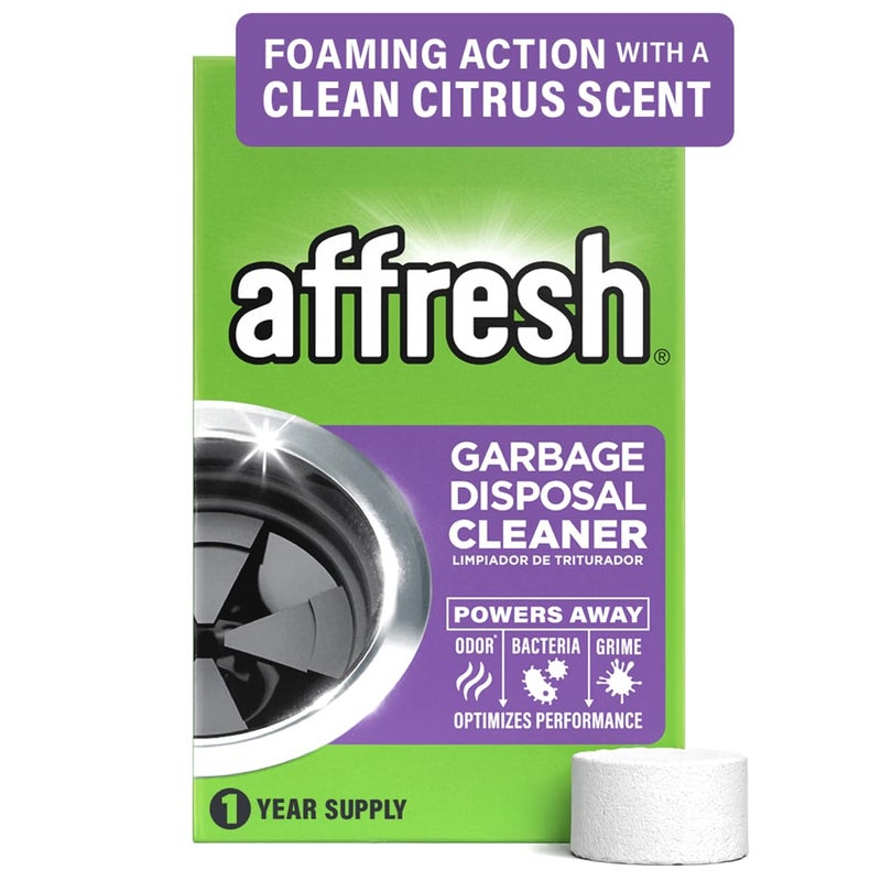 Affresh Garbage Disposal Cleaner, Helps Power Away Odor Causing Bacteria, Debris & Grime in Grind Chamber, Impeller & Drain Pipe, 12 Tablets, 1 Year Supply - Image 1