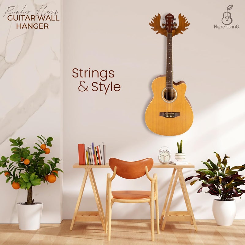 Hype String Guitar Wall Hanger || Wooden Guitar Stand - Reindeer Horns Design || for Acoustic,Electric Guitars and Ukulele || - Image 5