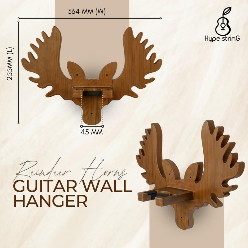 Hype String Guitar Wall Hanger || Wooden Guitar Stand - Reindeer Horns Design || for Acoustic,Electric Guitars and Ukulele || - Image 4
