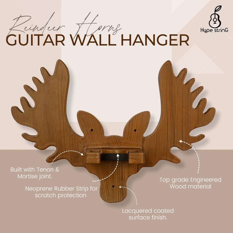 Hype String Guitar Wall Hanger || Wooden Guitar Stand - Reindeer Horns Design || for Acoustic,Electric Guitars and Ukulele || - Image 3