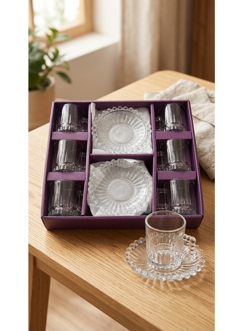 Rayan A 12-piece tea glass and saucer set featuring a beautiful, modern design and high-quality glass. - Image 2