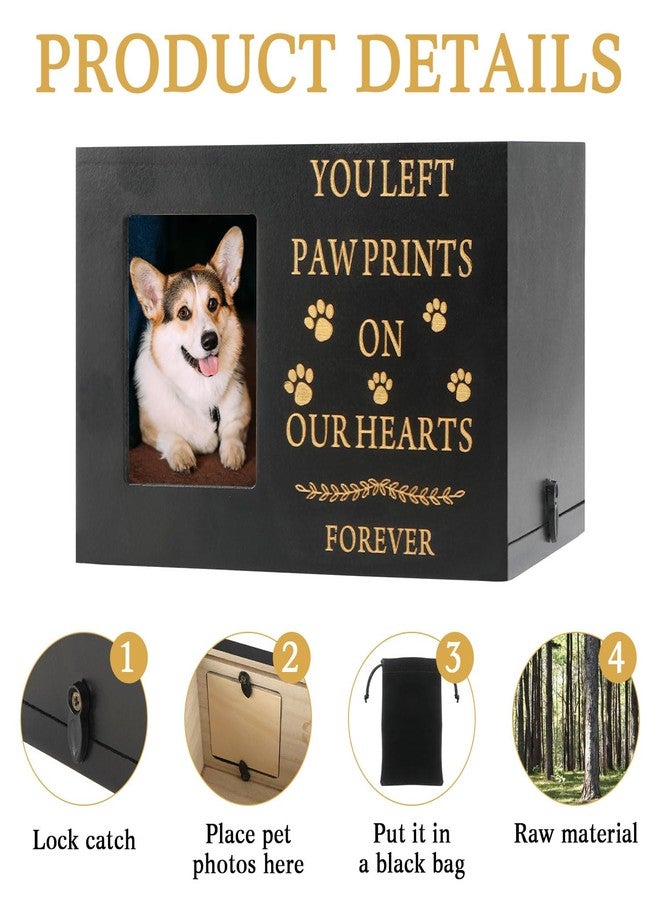 MROUEN Pet Urns for Dog or Cat Ashes, Wooden Pet Memorial Urns with Photo Frame, Pet Cremation Urns Keepsake Memory Box with Black Flannel as Lining, Loss Pet Memorial Remembrance Gift (Black) - Image 4