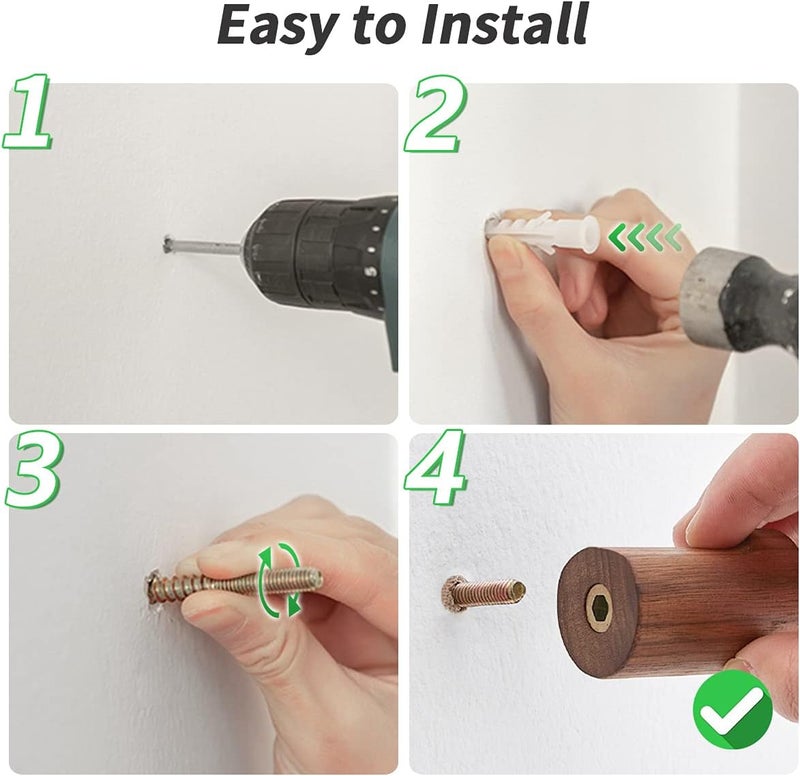 COCOYA Natural Wood Wall Hooks, 4Pack Minimalist Hat Hanger Easy Install Wall Mount Wooden Peg Knob Walnut Cute Simple Modern Small Room Decor, for Hanging Coat Towel Cap Bag Purses Jacket Backpack - Image 4