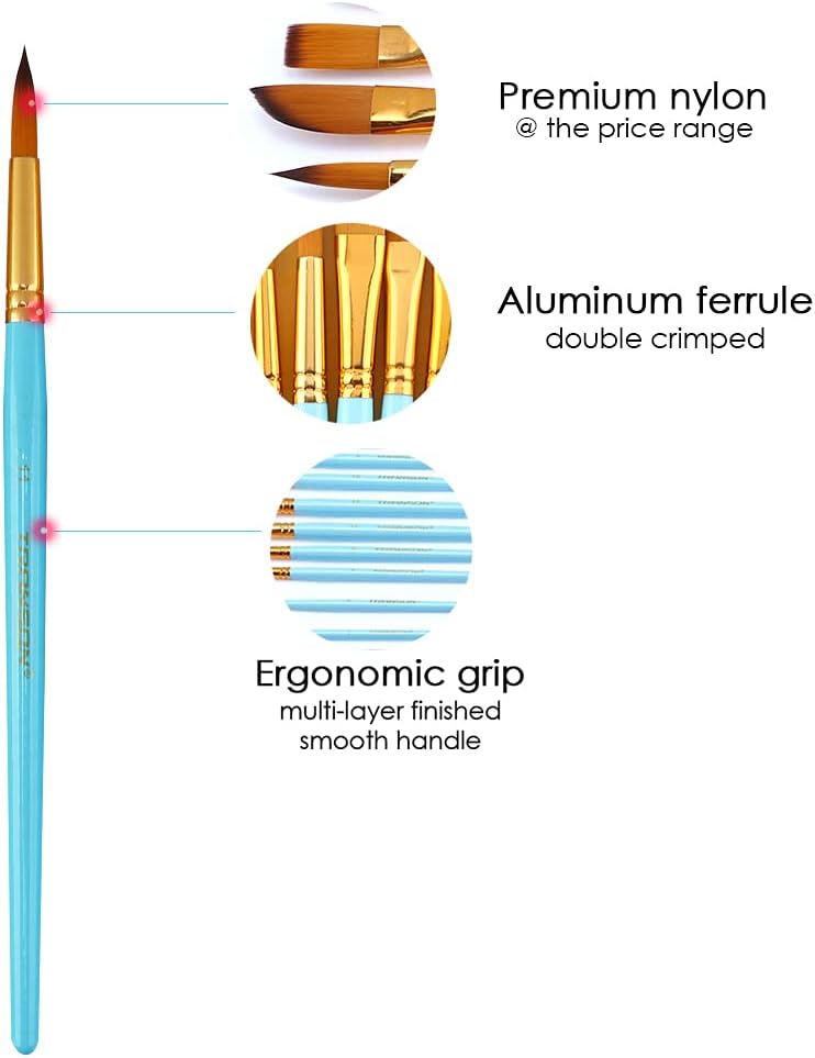 TRANSON Art Painting Brush Assorted Set of 12 for Acrylic Watercolor Gouache Hobby Painting - Image 3