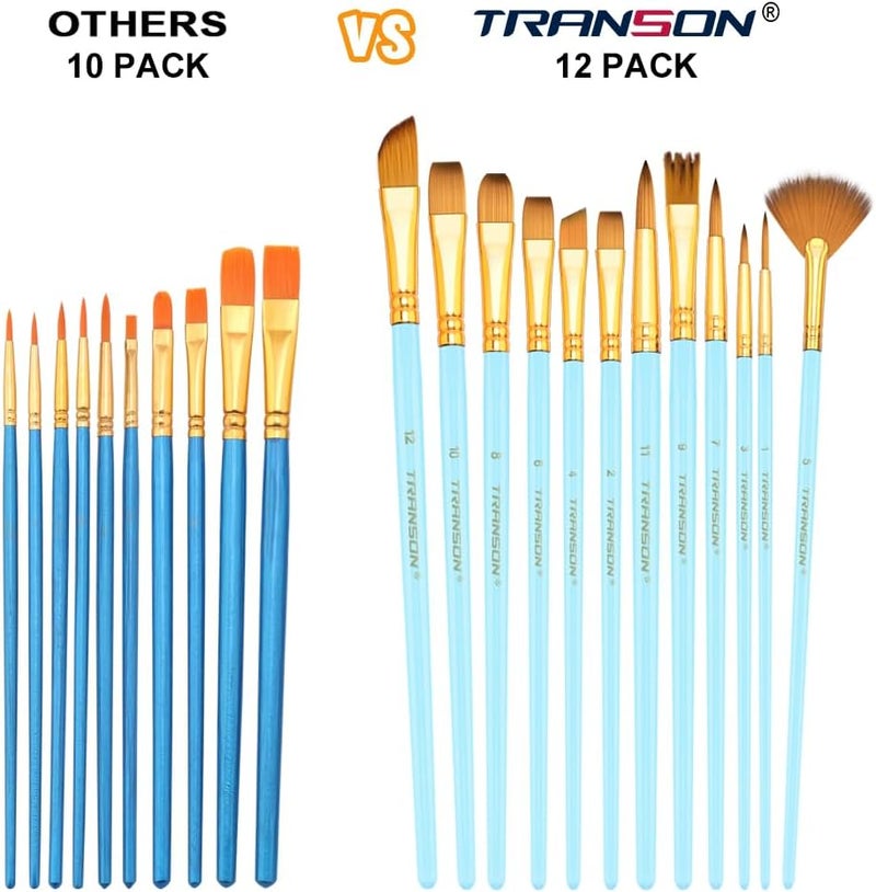 TRANSON Art Painting Brush Assorted Set of 12 for Acrylic Watercolor Gouache Hobby Painting - Image 5