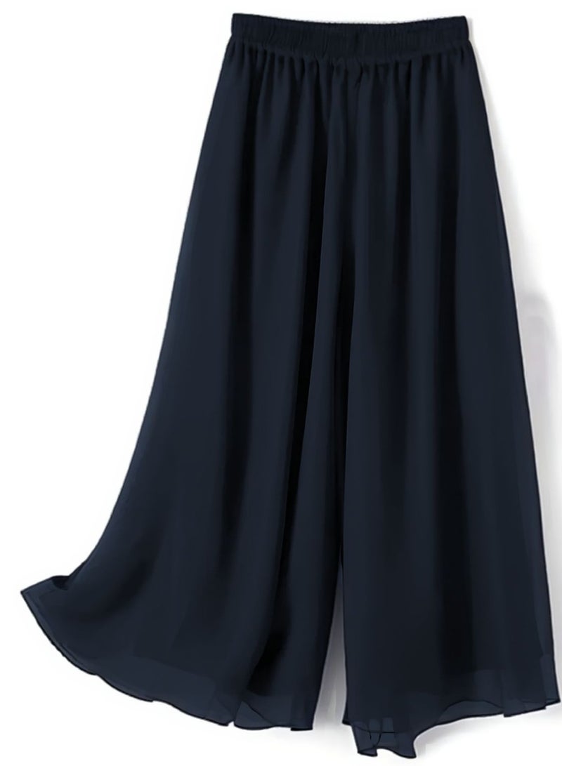 Dee's Fashion Wide Leg Chiffon Palazzo Pants with Elastic Waistband, Flowy Design & Divider Skirt for Women – Comfortable and Stylish  - Image 3