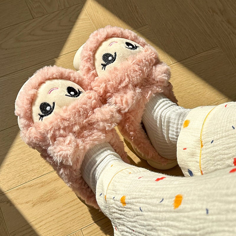 Winter Korean Female Girls Home Can Wear Cartoon 2024 Slippers Big Eyes Autumn - Image 4