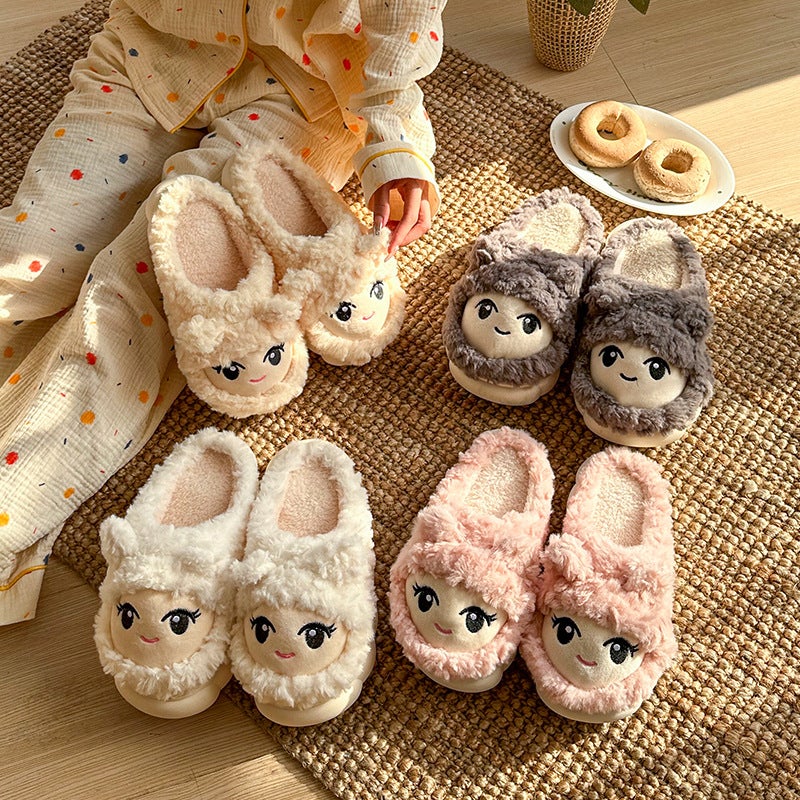 Winter Korean Female Girls Home Can Wear Cartoon 2024 Slippers Big Eyes Autumn - Image 2