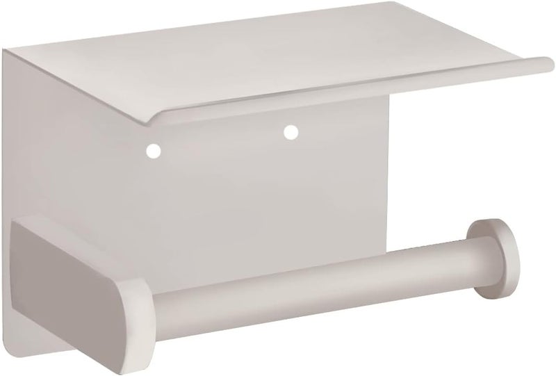 VAEHOLD Self Adhesive Toilet Paper Holder with Phone Shelf SUS 304 Stainless Steel Wall Mounted Toilet Paper Roll Holder - Rustproof and Bathroom Washroom Tissue Roll Holder with Shelf -Beige - Image 1