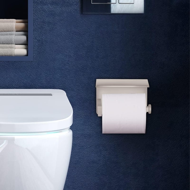 VAEHOLD Self Adhesive Toilet Paper Holder with Phone Shelf SUS 304 Stainless Steel Wall Mounted Toilet Paper Roll Holder - Rustproof and Bathroom Washroom Tissue Roll Holder with Shelf -Beige - Image 5