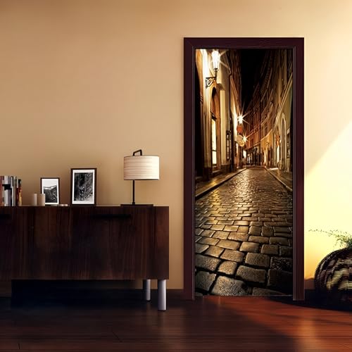CUGBO 3D Alley at Night Wallpaper Murals - Self Adhesive Vinyl Removable Art Door Decals for Home Decoration - Image 1