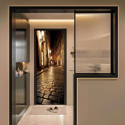 CUGBO 3D Alley at Night Wallpaper Murals - Self Adhesive Vinyl Removable Art Door Decals for Home Decoration - Image 4