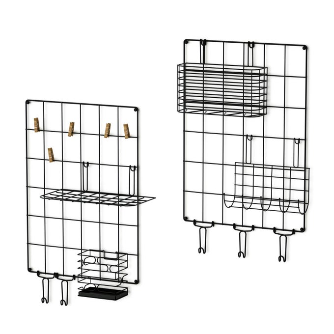 283084 WALL GRID PANEL WIRE GRID PANEL SET OF 2 FOR WALL DECORATION OR ORGANIZATION 5 HOOKS AND 5 CLIPS 1 X LETTER FRAME 1 X HANGING BASKET 1 X PEN HOLDER AND 1 X HANGING NET