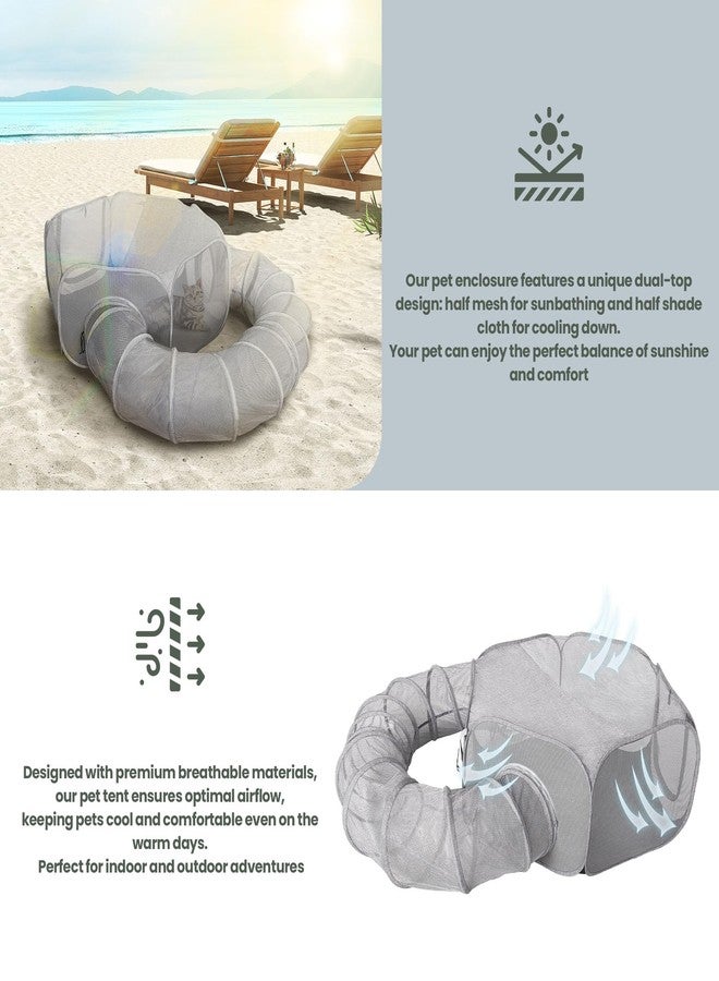 X-ZONE PET Portable Cat Play Tunnels, Catio Outdoor Enclosed Tent Playpen with Tunnel, Indoor Enclosure for Cats & Small Animals, Gray - Image 2
