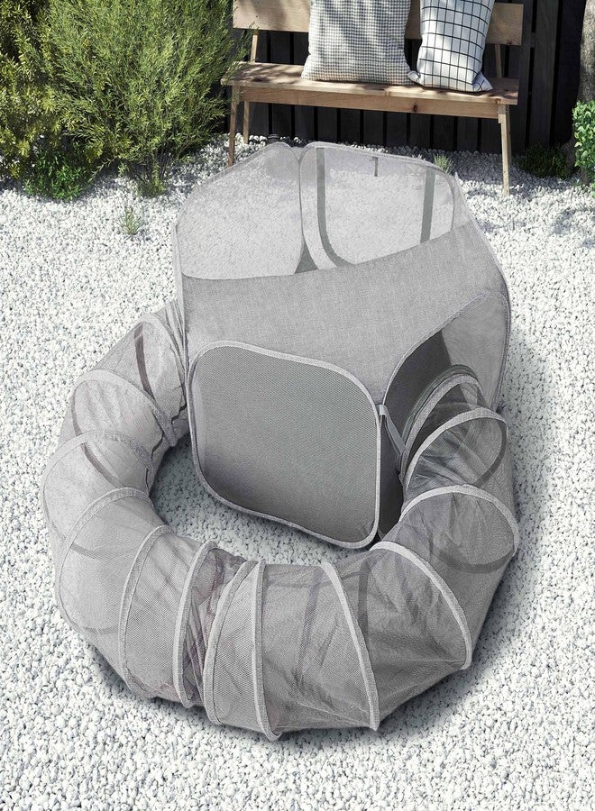 X-ZONE PET Portable Cat Play Tunnels, Catio Outdoor Enclosed Tent Playpen with Tunnel, Indoor Enclosure for Cats & Small Animals, Gray - Image 1
