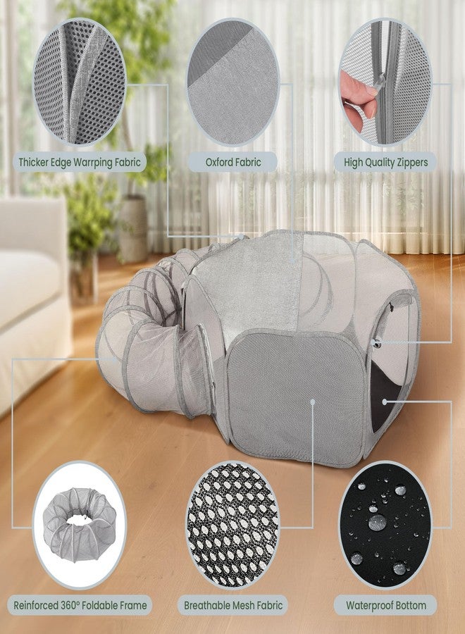 X-ZONE PET Portable Cat Play Tunnels, Catio Outdoor Enclosed Tent Playpen with Tunnel, Indoor Enclosure for Cats & Small Animals, Gray - Image 3