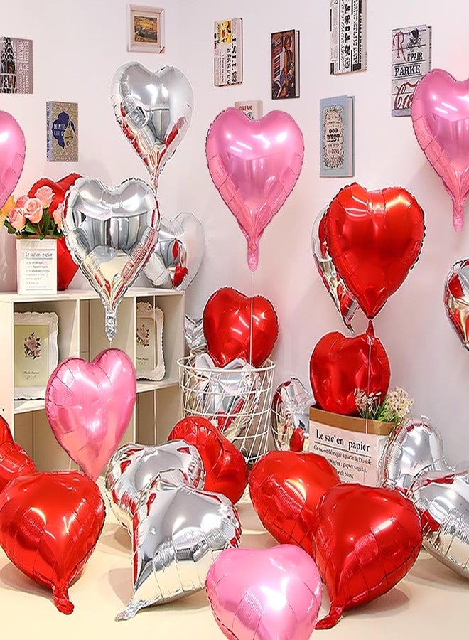 Jangostor 60 PCS Heart Shape Foil Balloons, 10 Inch Red Pink Silver Heart Foil Balloons Mylar Heart Shaped Balloons Heart Balloons Aluminum Foil Balloons for Valentine Day Birthday Engagement Wedding - Image 1