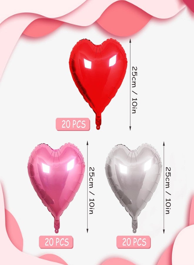 Jangostor 60 PCS Heart Shape Foil Balloons, 10 Inch Red Pink Silver Heart Foil Balloons Mylar Heart Shaped Balloons Heart Balloons Aluminum Foil Balloons for Valentine Day Birthday Engagement Wedding - Image 2