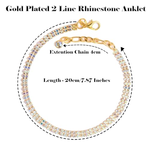 VAMA FASHIONS Trendy Golden Crystal Rhinestone Payal Anklet Toes Foot Chain Single Ankle Leg Anklets For Girls Women (2 Line Anklet Ankle) - Image 3