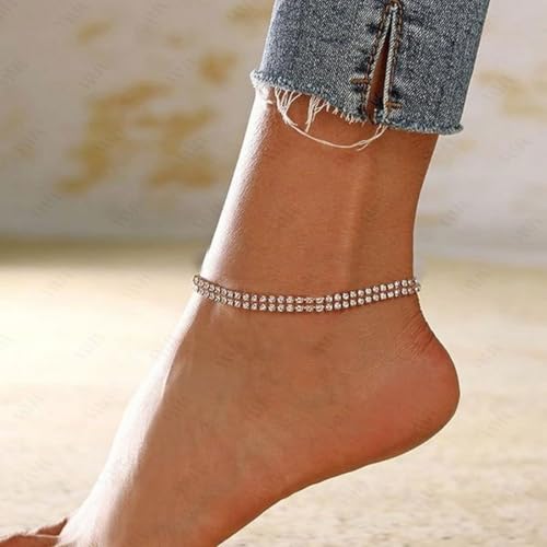 VAMA FASHIONS Trendy Golden Crystal Rhinestone Payal Anklet Toes Foot Chain Single Ankle Leg Anklets For Girls Women (2 Line Anklet Ankle) - Image 2