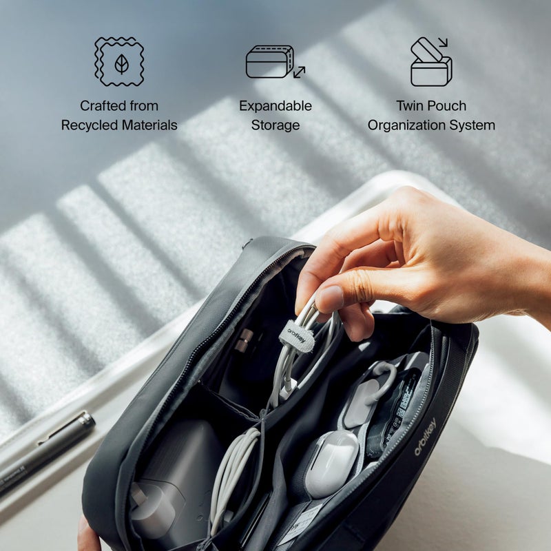 Orbitkey 2-in-1 Tech Accessory Pouch with Detachable Slim Sleeve â€“ Travel Electronics Organizer for Cables, Chargers, Earbuds, Power Bank â€“ Compact Gadget Bag & Portable Tech Storage Case (Black) - Image 3