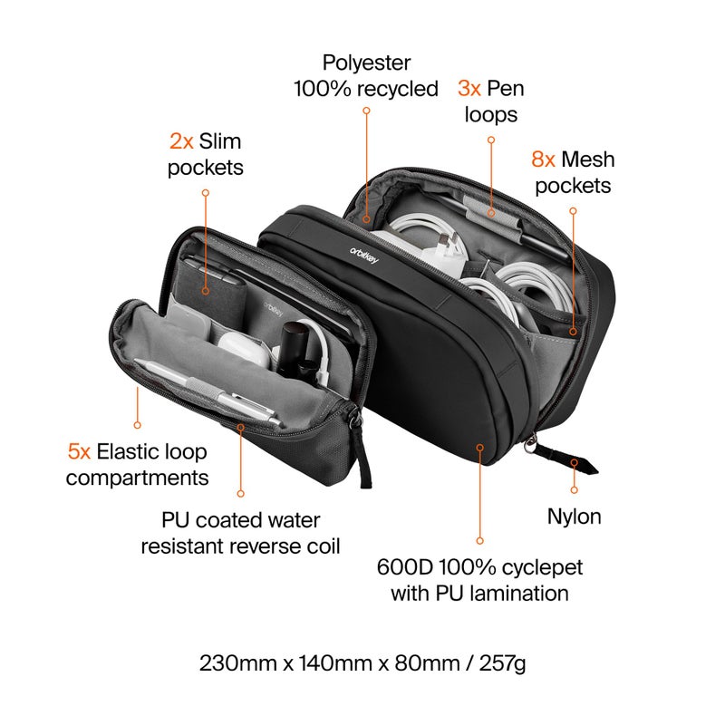 Orbitkey 2-in-1 Tech Accessory Pouch with Detachable Slim Sleeve â€“ Travel Electronics Organizer for Cables, Chargers, Earbuds, Power Bank â€“ Compact Gadget Bag & Portable Tech Storage Case (Black) - Image 5