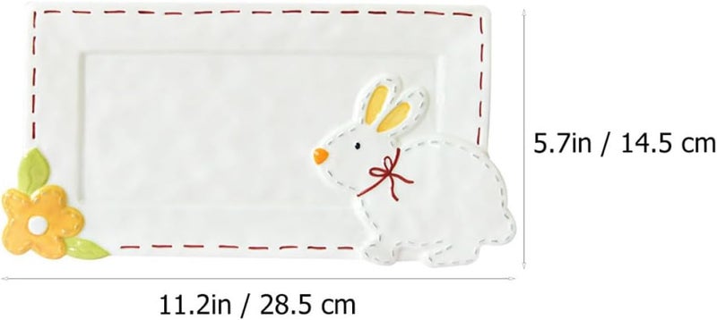 GALPADA Cartoon Rabbit Ceramic Plate Light Yellow Rabbit Tray Fruit Holder Salad Serving Dish for Household Food Serving - Image 2