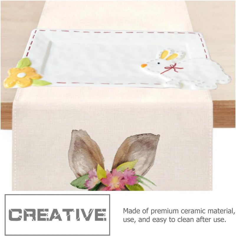 GALPADA Cartoon Rabbit Ceramic Plate Light Yellow Rabbit Tray Fruit Holder Salad Serving Dish for Household Food Serving - Image 5