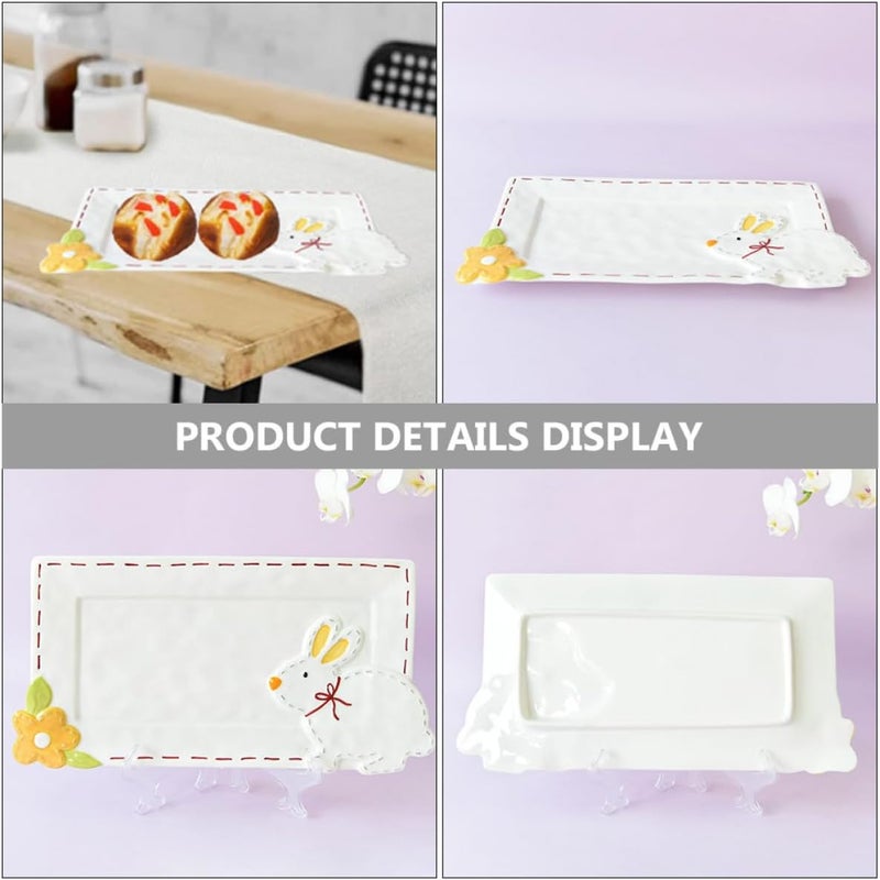 GALPADA Cartoon Rabbit Ceramic Plate Light Yellow Rabbit Tray Fruit Holder Salad Serving Dish for Household Food Serving - Image 4