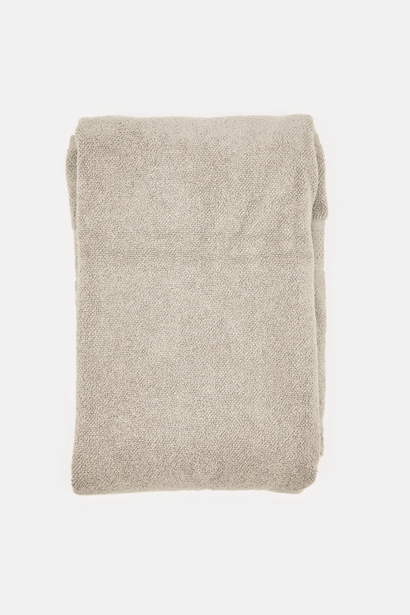 Redtag Grey Textured Cotton Beach Towel