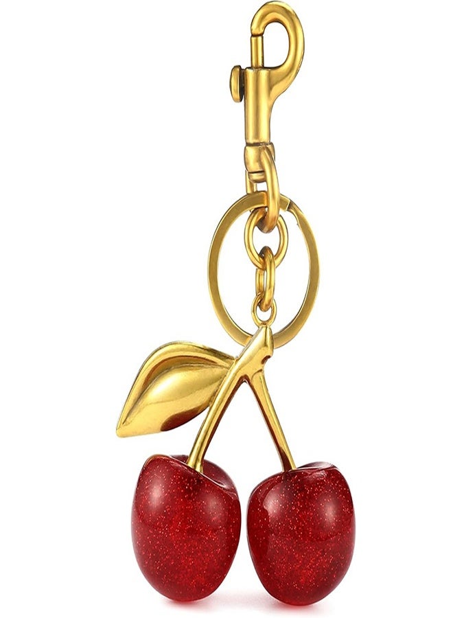 general Glitter Cherry Bag Charm with KeyRing and Clip Sparkling Resin Metal Accessory for Purses and Bags - Image 1