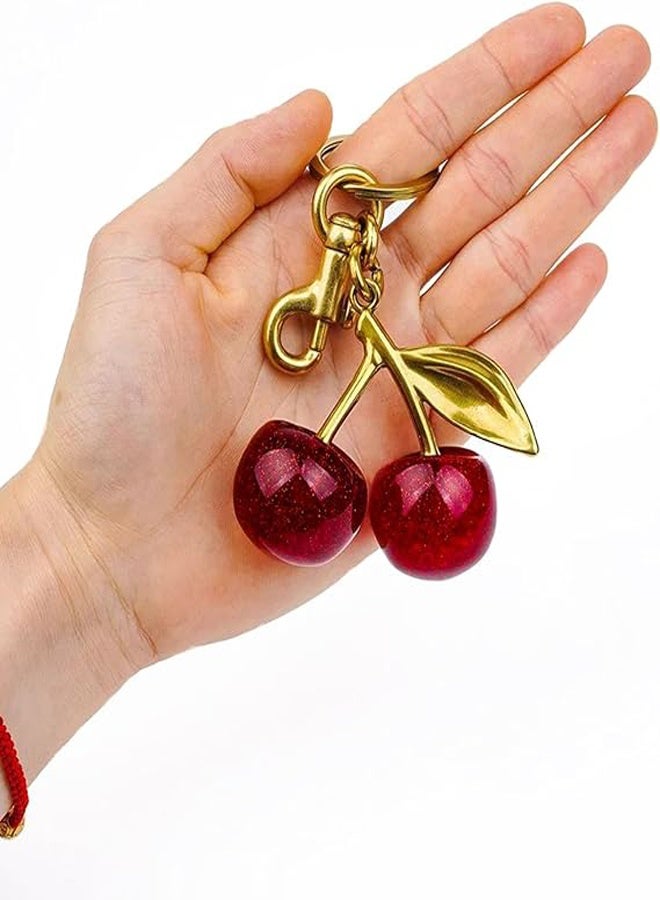 general Glitter Cherry Bag Charm with KeyRing and Clip Sparkling Resin Metal Accessory for Purses and Bags - Image 3